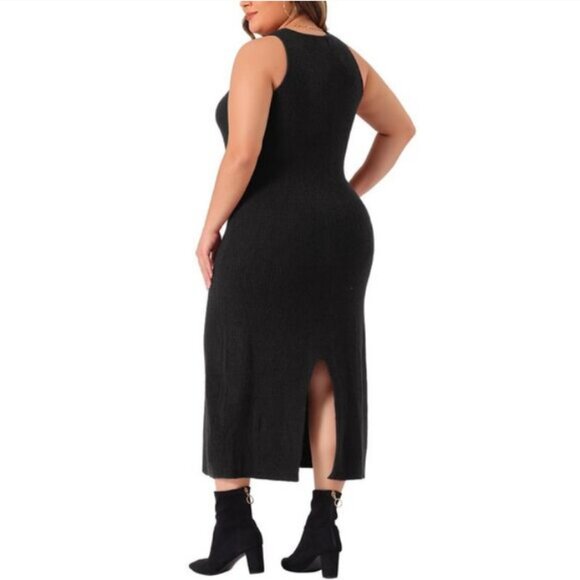 Agnes Orinda Plus Size Black Knit Sweater Dress – Modern Minimalist Quiet Luxury - Picture 11 of 15
